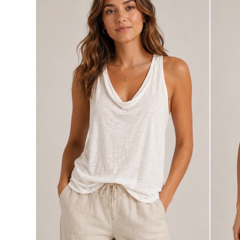 James Perse Tank Top Womens 2 White WUA3097 Cowl Neck Racerback Slub Jersey